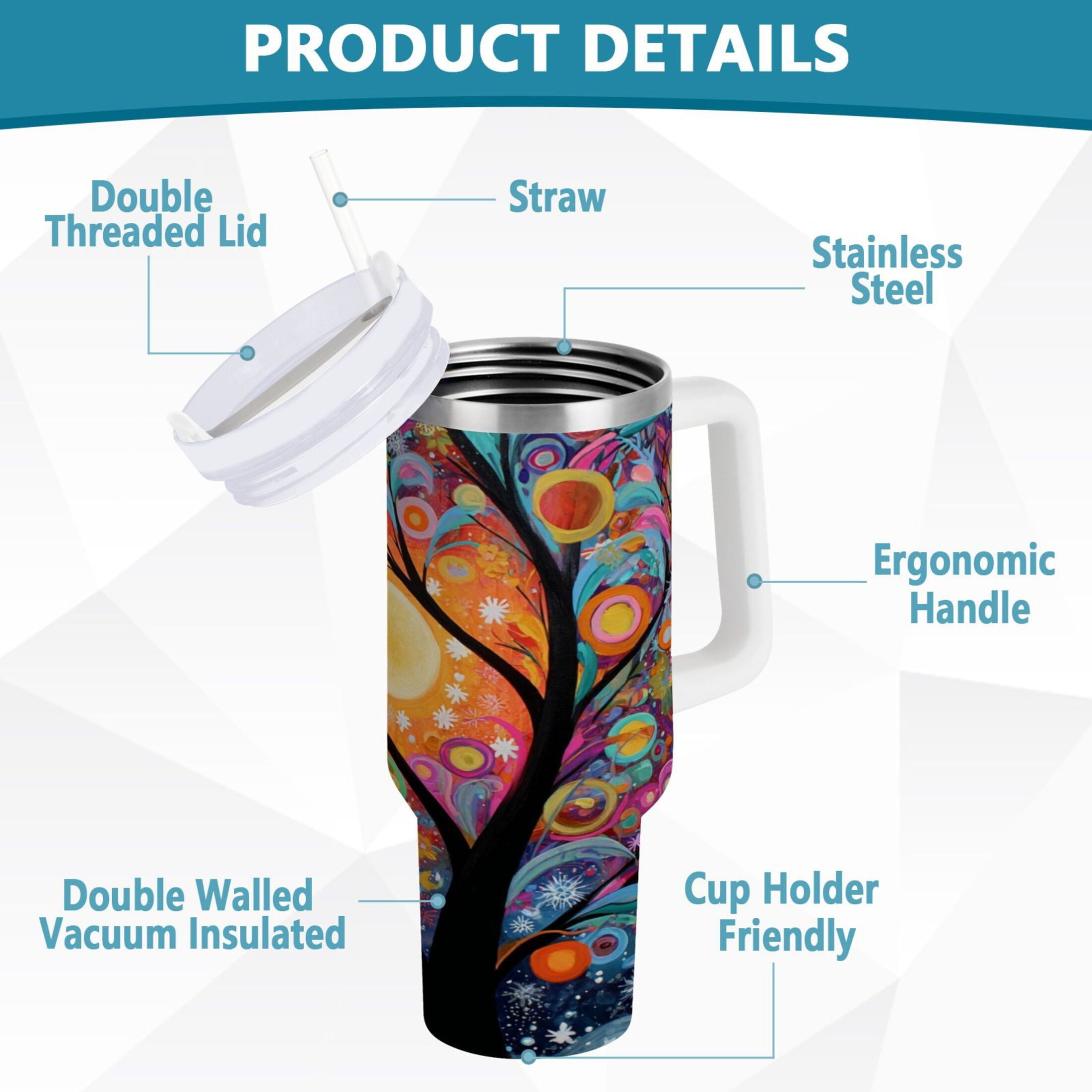 30 oz Insulated Stainless Steel Tumbler Double Wall Stainless Steel Tumbler with 2-Way Drinking Beautiful Abstract Tree Painting - UOWR