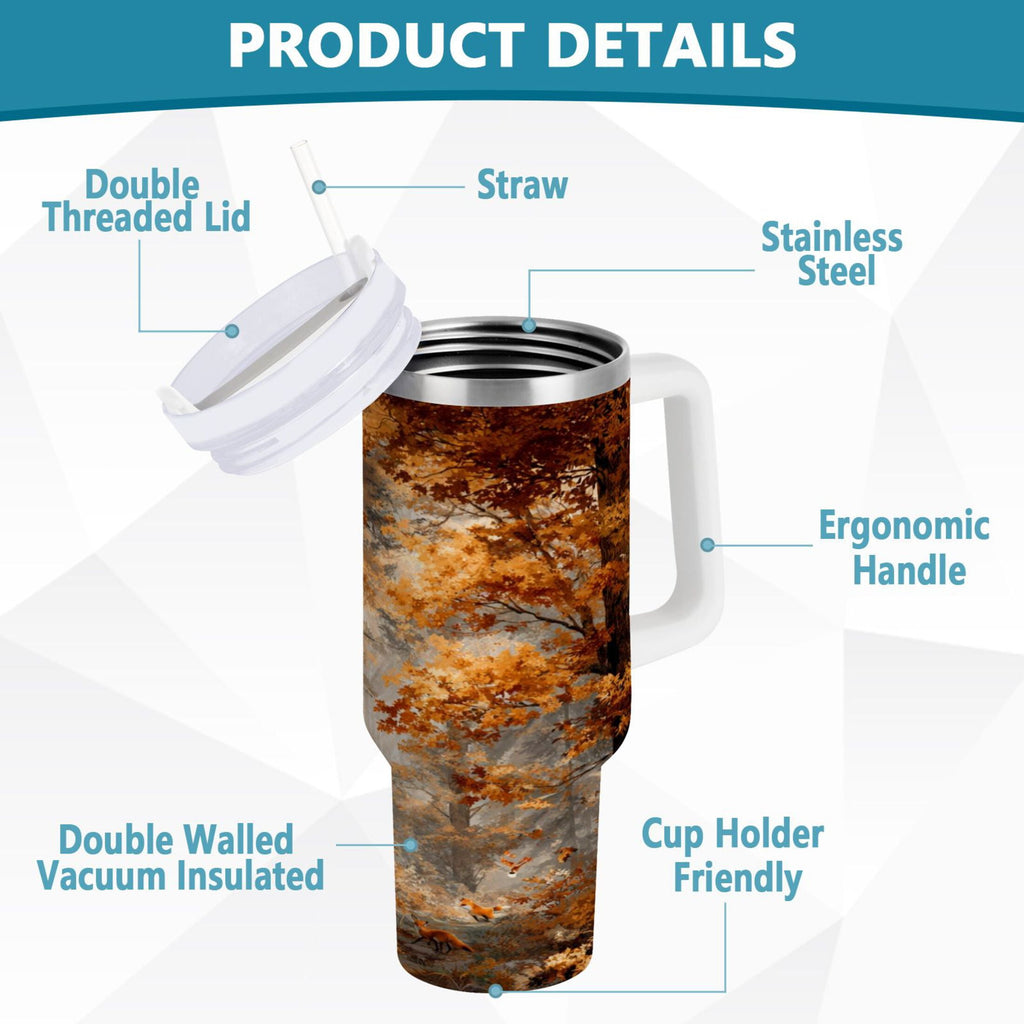 30 oz Insulated Stainless Steel Tumbler Double Wall Stainless Steel Tumbler with 2-Way Drinking Beautiful Autumn Forest - FIH4