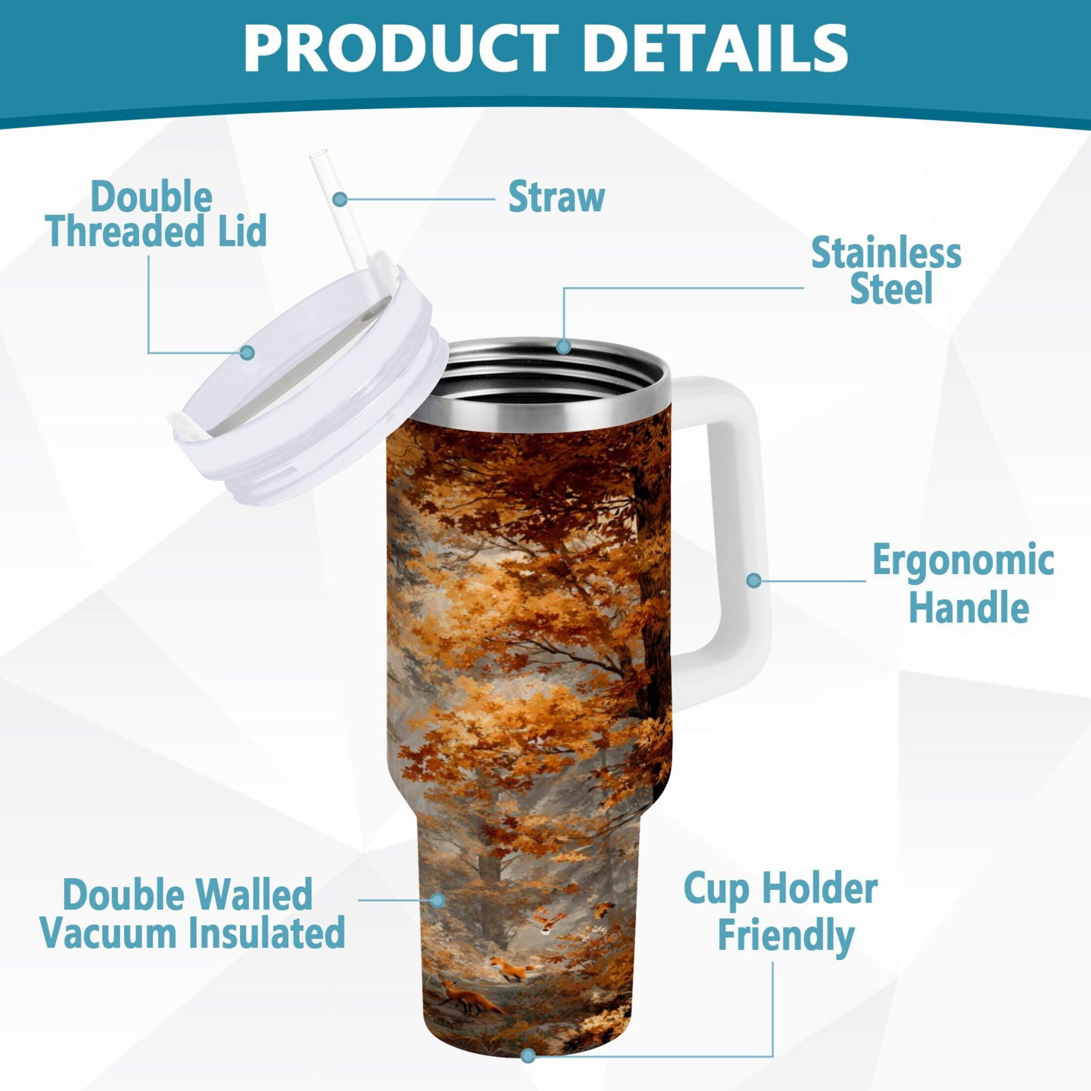 30 oz Insulated Stainless Steel Tumbler Double Wall Stainless Steel Tumbler with 2-Way Drinking Beautiful Autumn Forest - FIH4