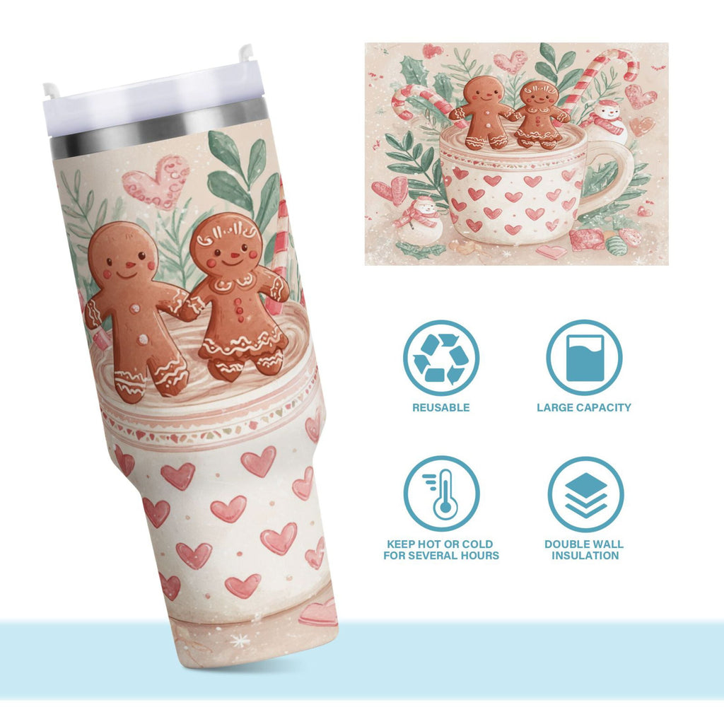 30 oz Insulated Stainless Steel Tumbler Double Wall Stainless Steel Tumbler with 2-Way Drinking Cute Christmas Design - 59Y6