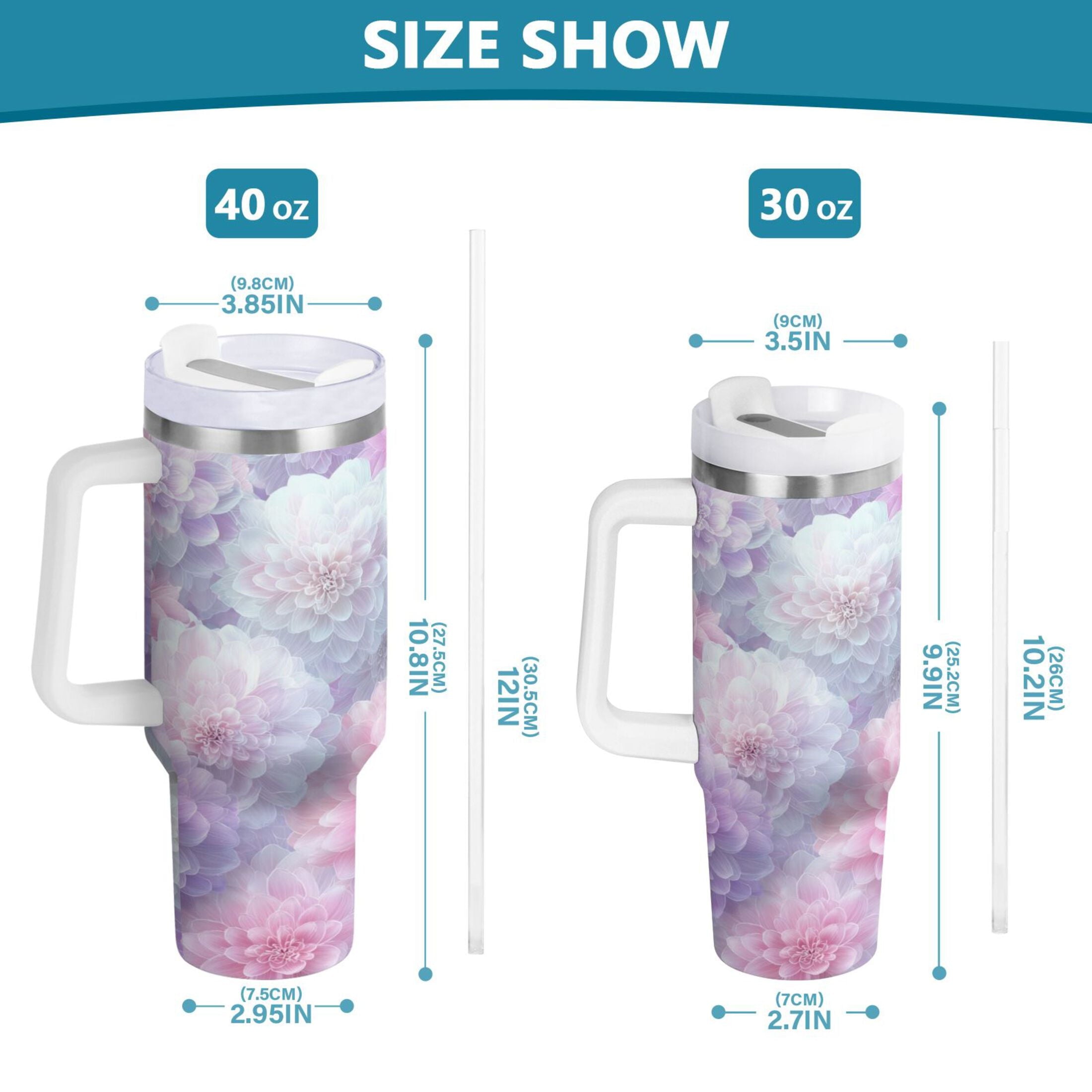 30 oz Insulated Stainless Steel Tumbler Double Wall Stainless Steel Tumbler with 2-Way Drinking Cute Pastel Watercolor Floral - 2I44