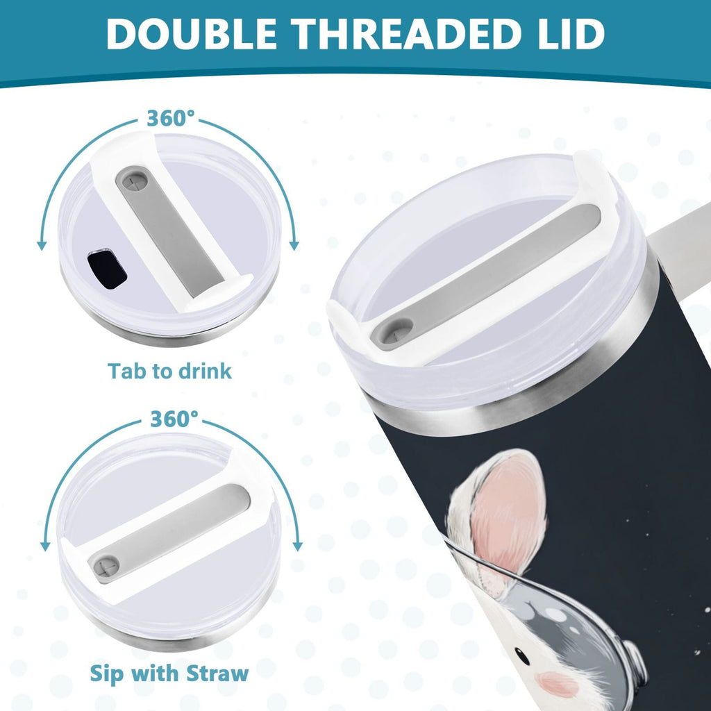 40 oz Insulated Stainless Steel Tumbler Double Wall Stainless Steel Tumbler with 2-Way Drinking Rabbit in A Space - MD1S