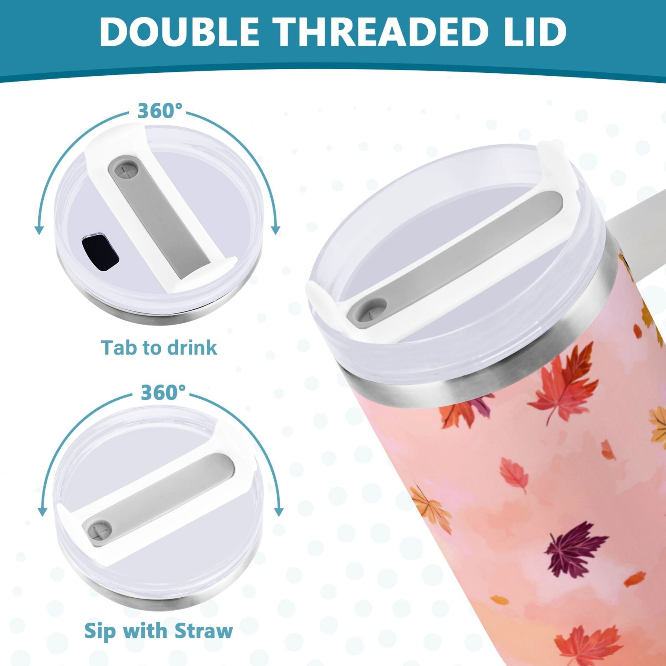 30 oz Insulated Stainless Steel Tumbler Double Wall Stainless Steel Tumbler with 2-Way Drinking Autumn Leaves Falling - 1DYW