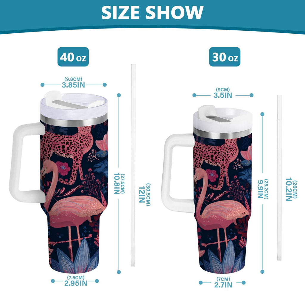 30 oz Insulated Stainless Steel Tumbler Double Wall Stainless Steel Tumbler with 2-Way Drinking Flamingos and Leopard Print - R10E