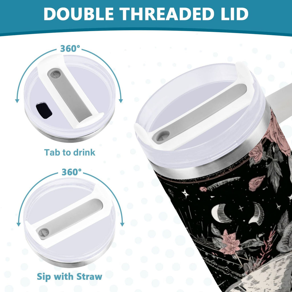 40 oz Insulated Stainless Steel Tumbler Double Wall Stainless Steel Tumbler with 2-Way Drinking Butterfly Surrounded by Flowers - A3EB