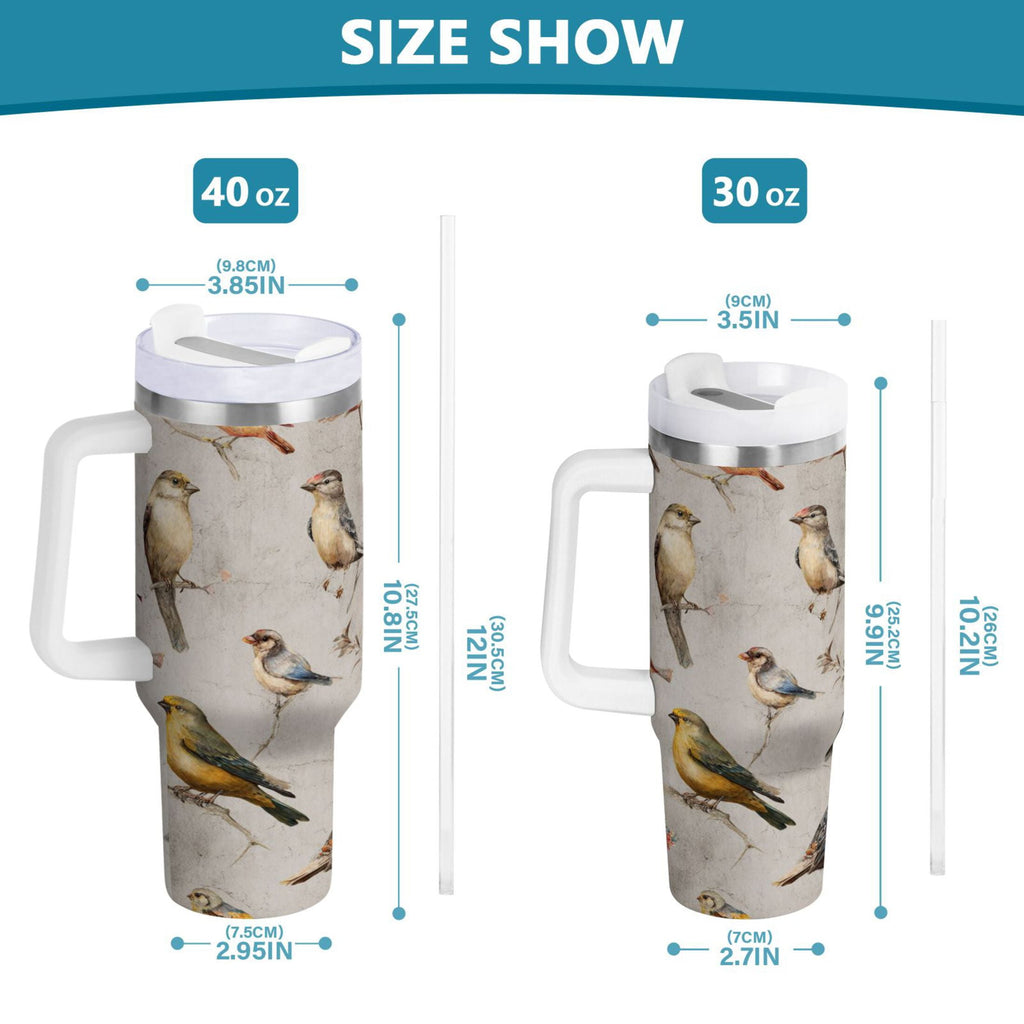 40 oz Insulated Stainless Steel Tumbler Double Wall Stainless Steel Tumbler with 2-Way Drinking Birds Pattern - 6NG8
