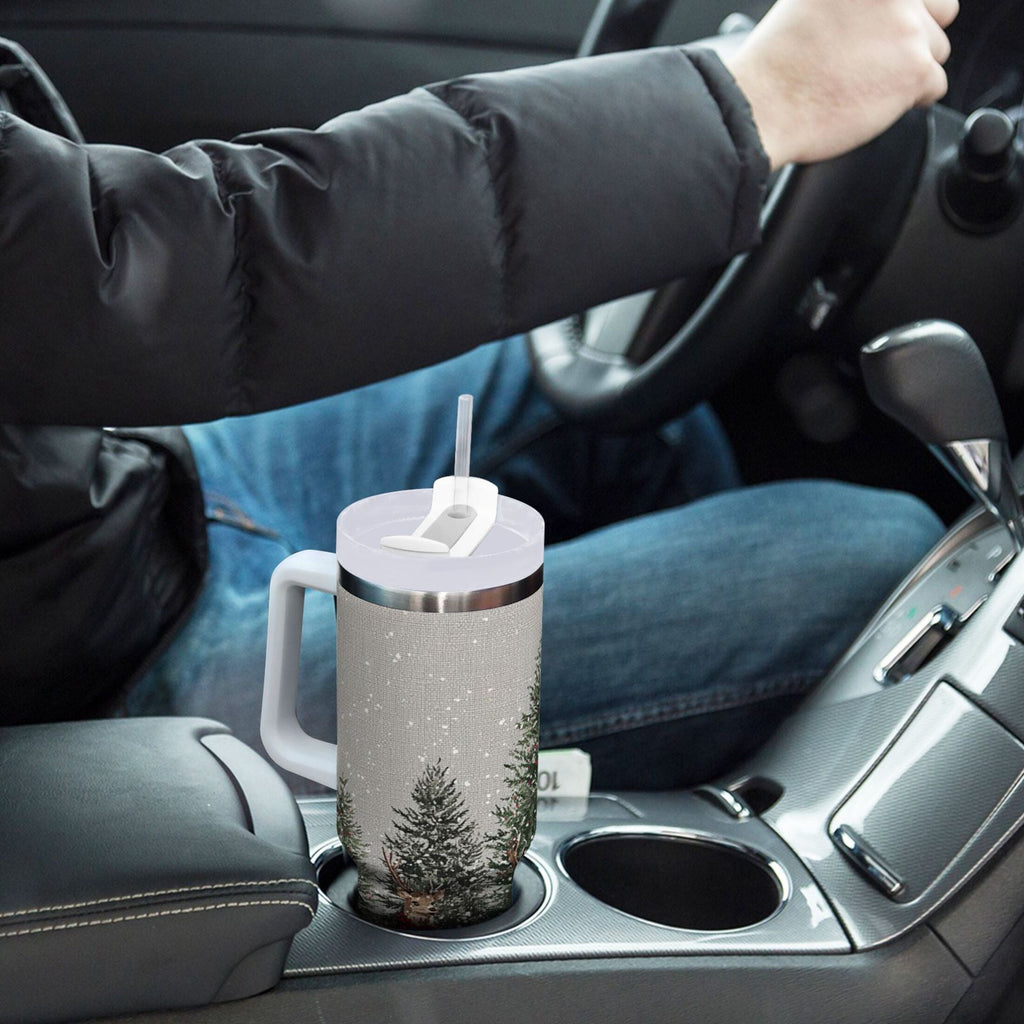 30 oz Insulated Stainless Steel Tumbler Double Wall Stainless Steel Tumbler with 2-Way Drinking Christmas Deer and Snowmen - 5BXM