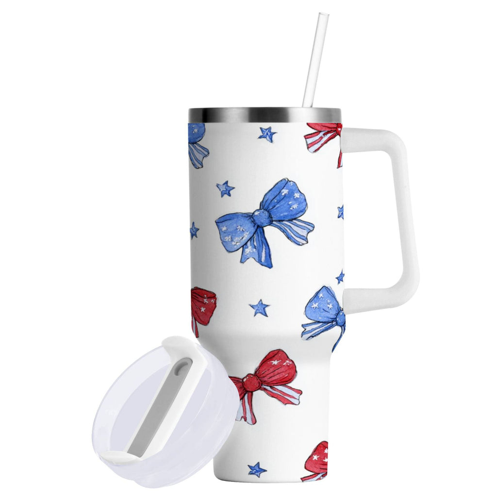 40 oz Insulated Stainless Steel Tumbler Double Wall Stainless Steel Tumbler with 2-Way Drinking Hand-drawn Bows - W63P
