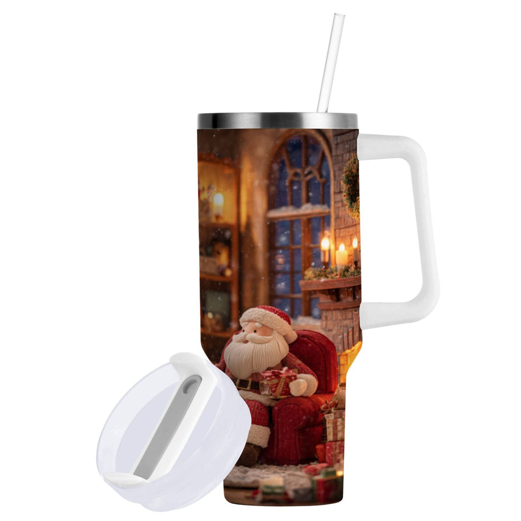 40 oz Insulated Stainless Steel Tumbler Double Wall Stainless Steel Tumbler with 2-Way Drinking Sitting Santa Claus - SRJP