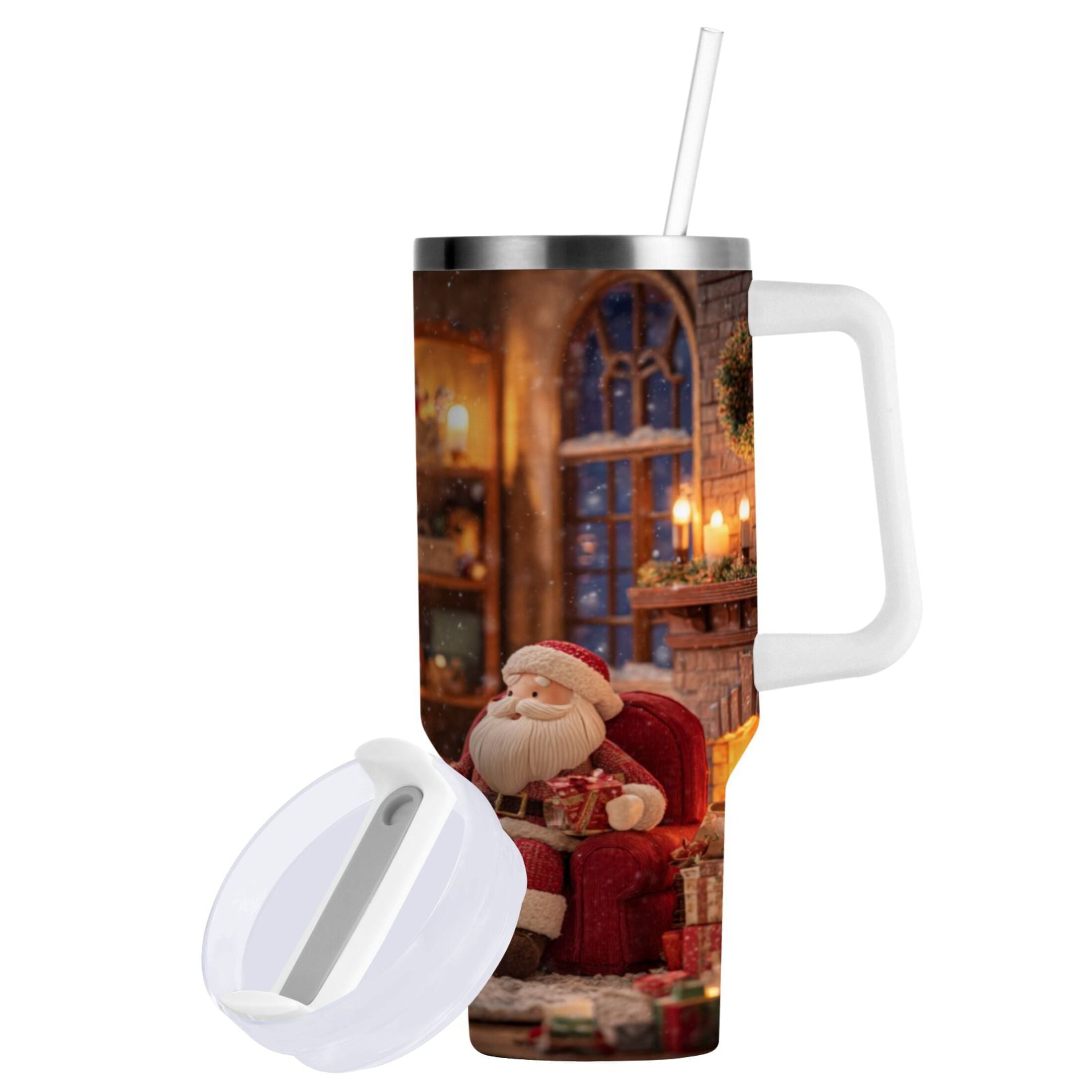 40 oz Insulated Stainless Steel Tumbler Double Wall Stainless Steel Tumbler with 2-Way Drinking Sitting Santa Claus - SRJP