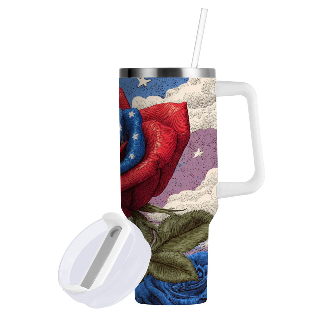 40 oz Insulated Stainless Steel Tumbler Double Wall Stainless Steel Tumbler with 2-Way Drinking Roses and Clouds - CHBA