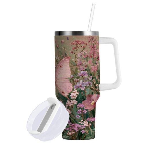 30 oz Insulated Stainless Steel Tumbler Double Wall Stainless Steel Tumbler with 2-Way Drinking Delicate Butterfly - TKQE