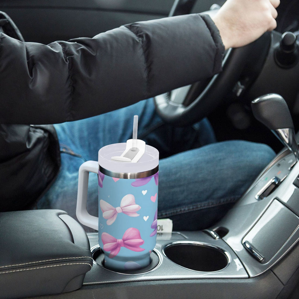 30 oz Insulated Stainless Steel Tumbler Double Wall Stainless Steel Tumbler with 2-Way Drinking Pink and Purple Bows - PDF5