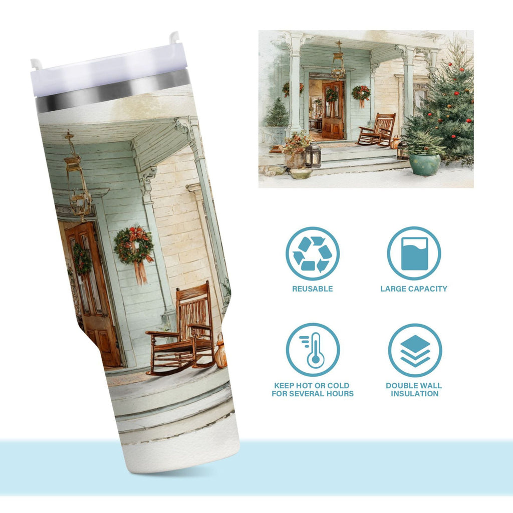 30 oz Insulated Stainless Steel Tumbler Double Wall Stainless Steel Tumbler with 2-Way Drinking Charming Christmas Doorway - G1OZ