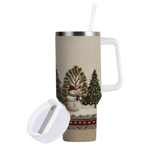 30 oz Insulated Stainless Steel Tumbler Double Wall Stainless Steel Tumbler with 2-Way Drinking Snowmen and Deer in The Forest - IZ23