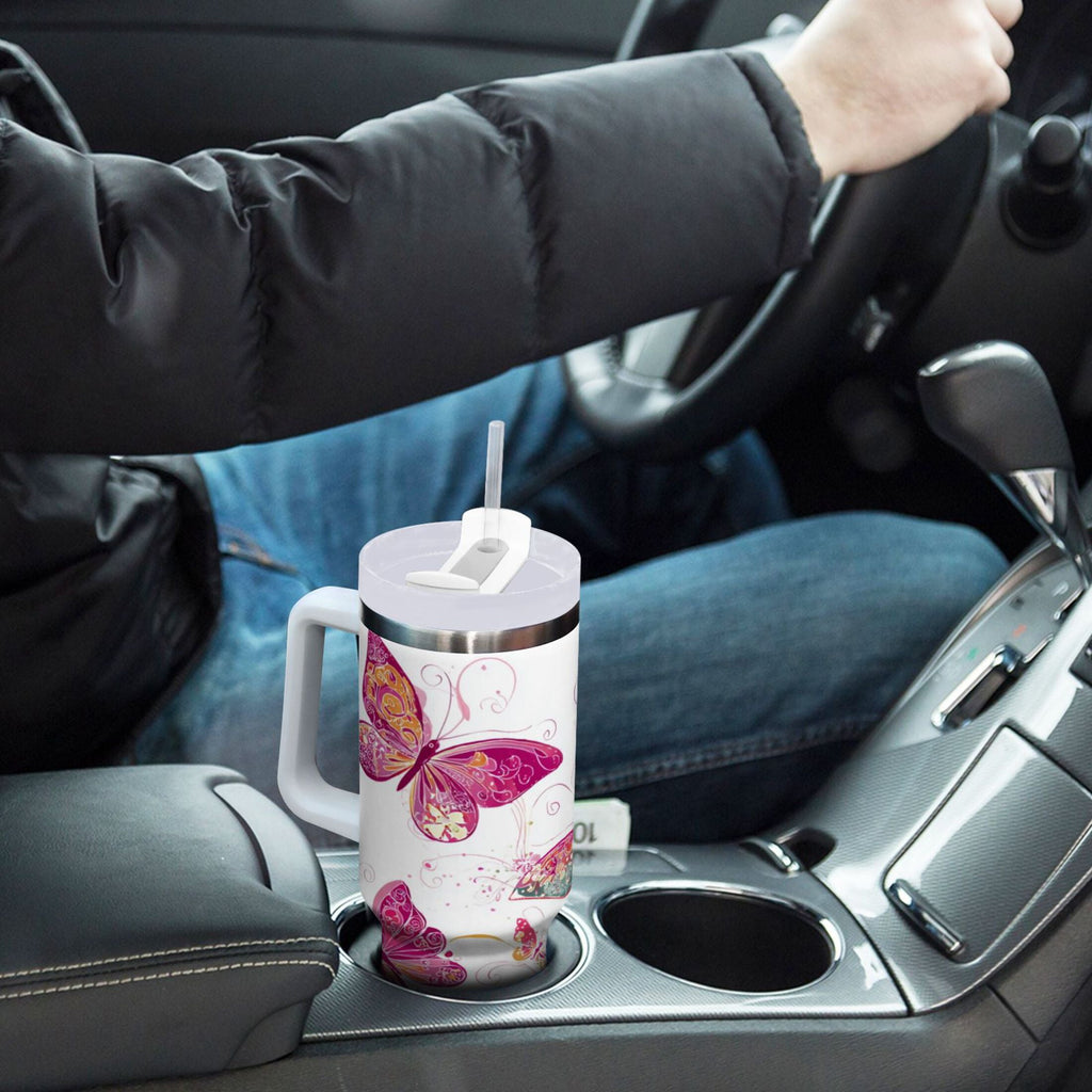30 oz Insulated Stainless Steel Tumbler Double Wall Stainless Steel Tumbler with 2-Way Drinking Colorful Butterflies - UOAG