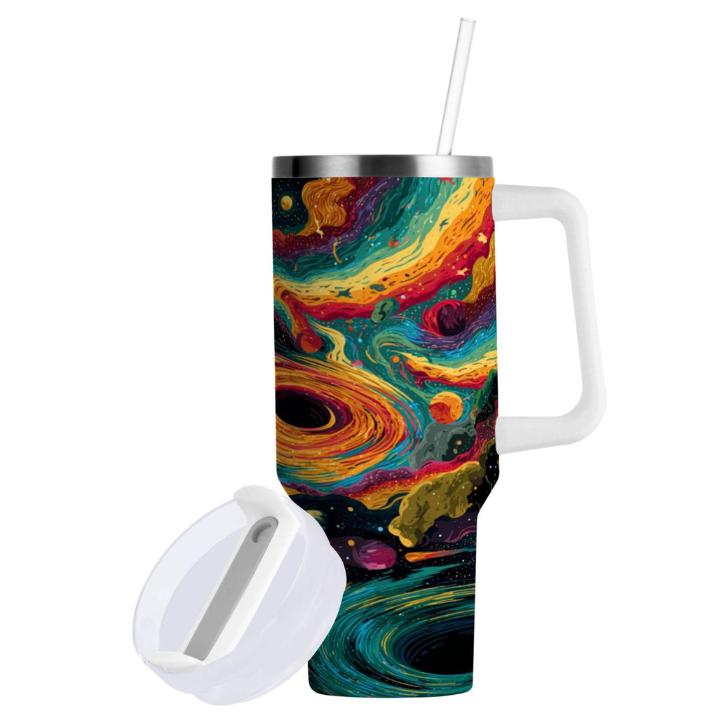 40 oz Insulated Stainless Steel Tumbler Double Wall Stainless Steel Tumbler with 2-Way Drinking Swirling Galaxy - YG8F