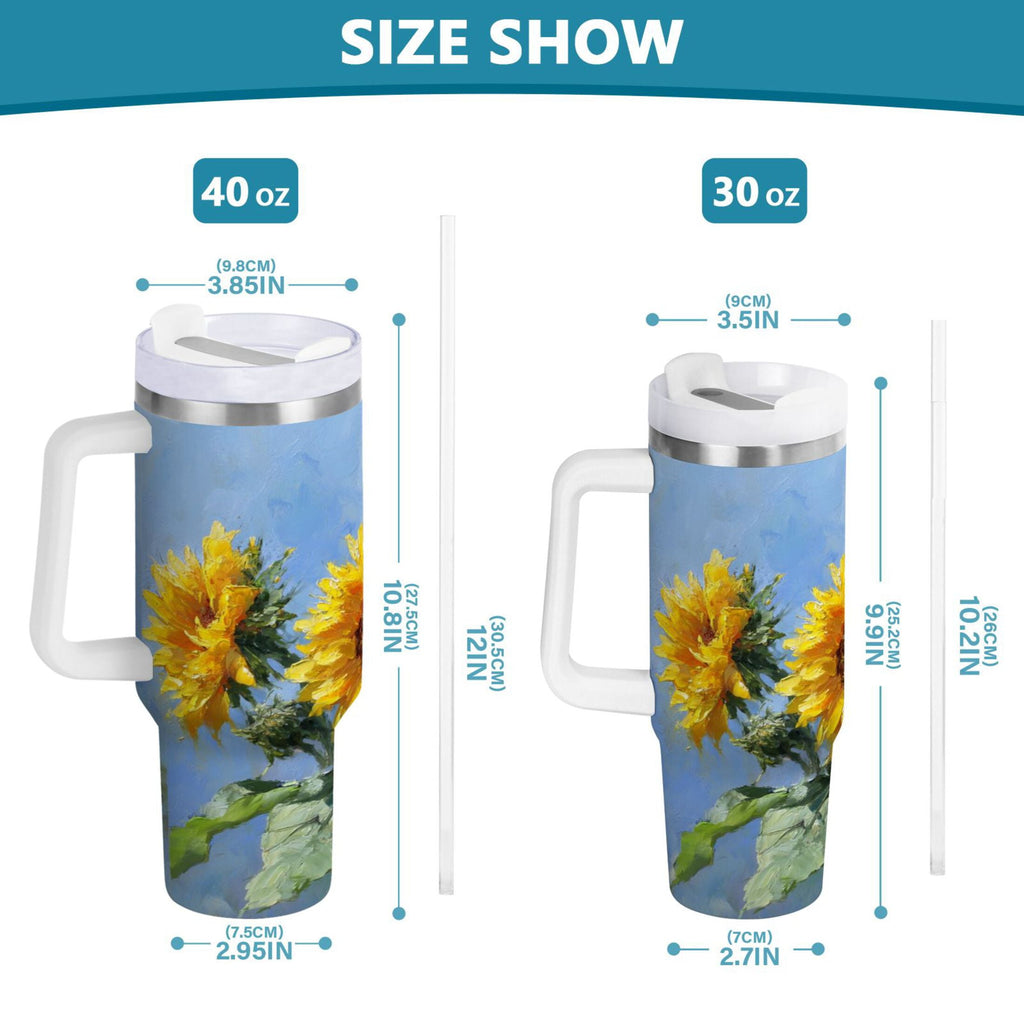 40 oz Insulated Stainless Steel Tumbler Double Wall Stainless Steel Tumbler with 2-Way Drinking Sunflowers Painting - Y4M0