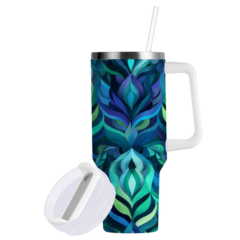 40 oz Insulated Stainless Steel Tumbler Double Wall Stainless Steel Tumbler with 2-Way Drinking Elegant Blue Abstract Shapes - FWFT