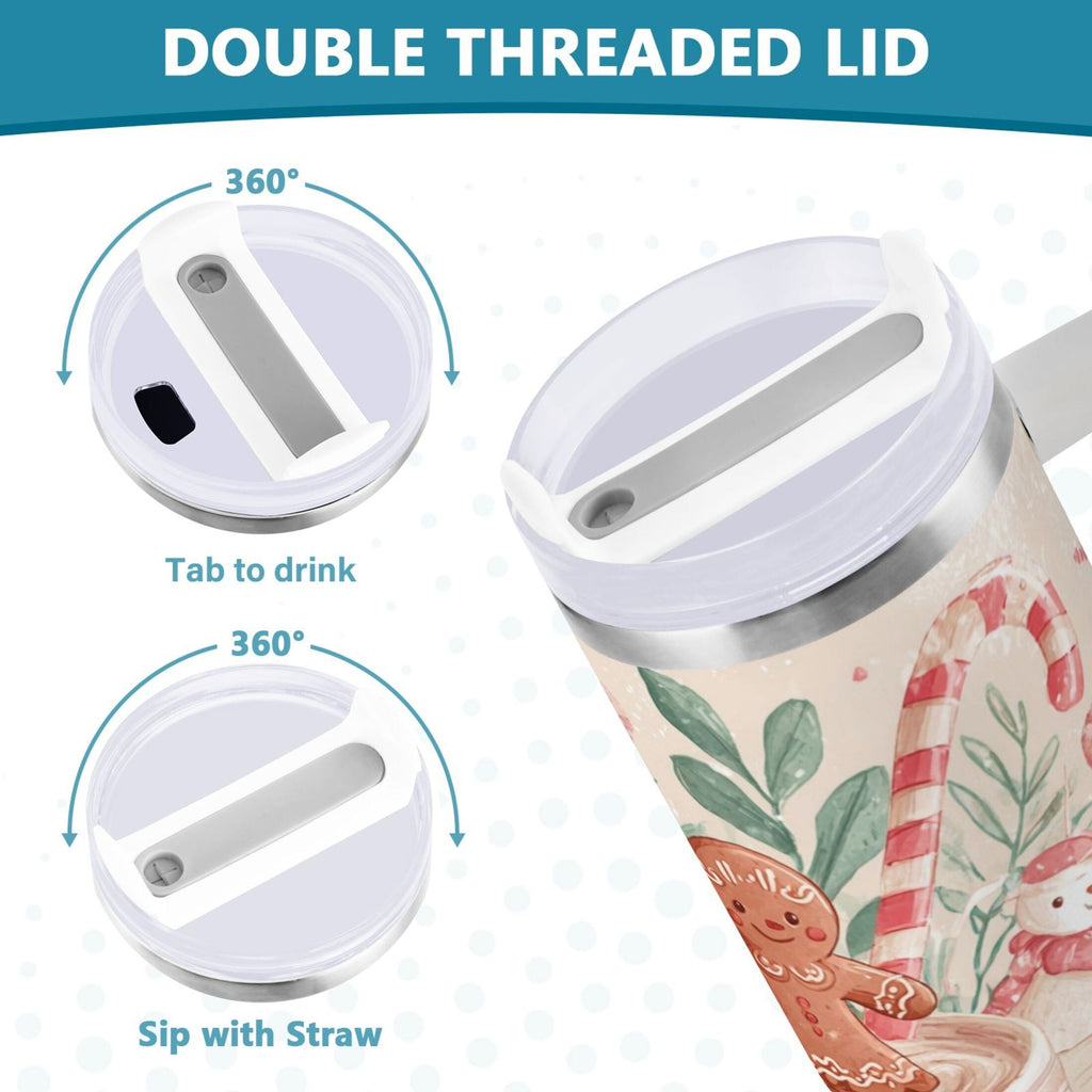 30 oz Insulated Stainless Steel Tumbler Double Wall Stainless Steel Tumbler with 2-Way Drinking Cute Christmas Design - 59Y6