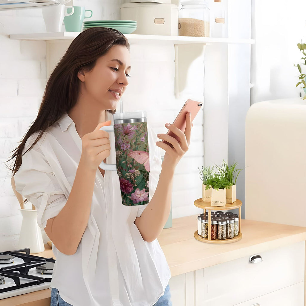 30 oz Insulated Stainless Steel Tumbler Double Wall Stainless Steel Tumbler with 2-Way Drinking Delicate Butterfly - TKQE