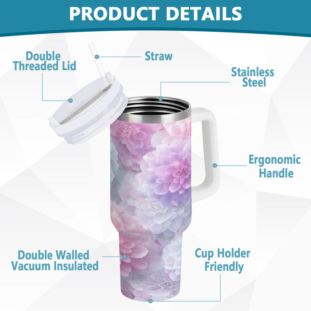 30 oz Insulated Stainless Steel Tumbler Double Wall Stainless Steel Tumbler with 2-Way Drinking Cute Pastel Watercolor Floral - 2I44