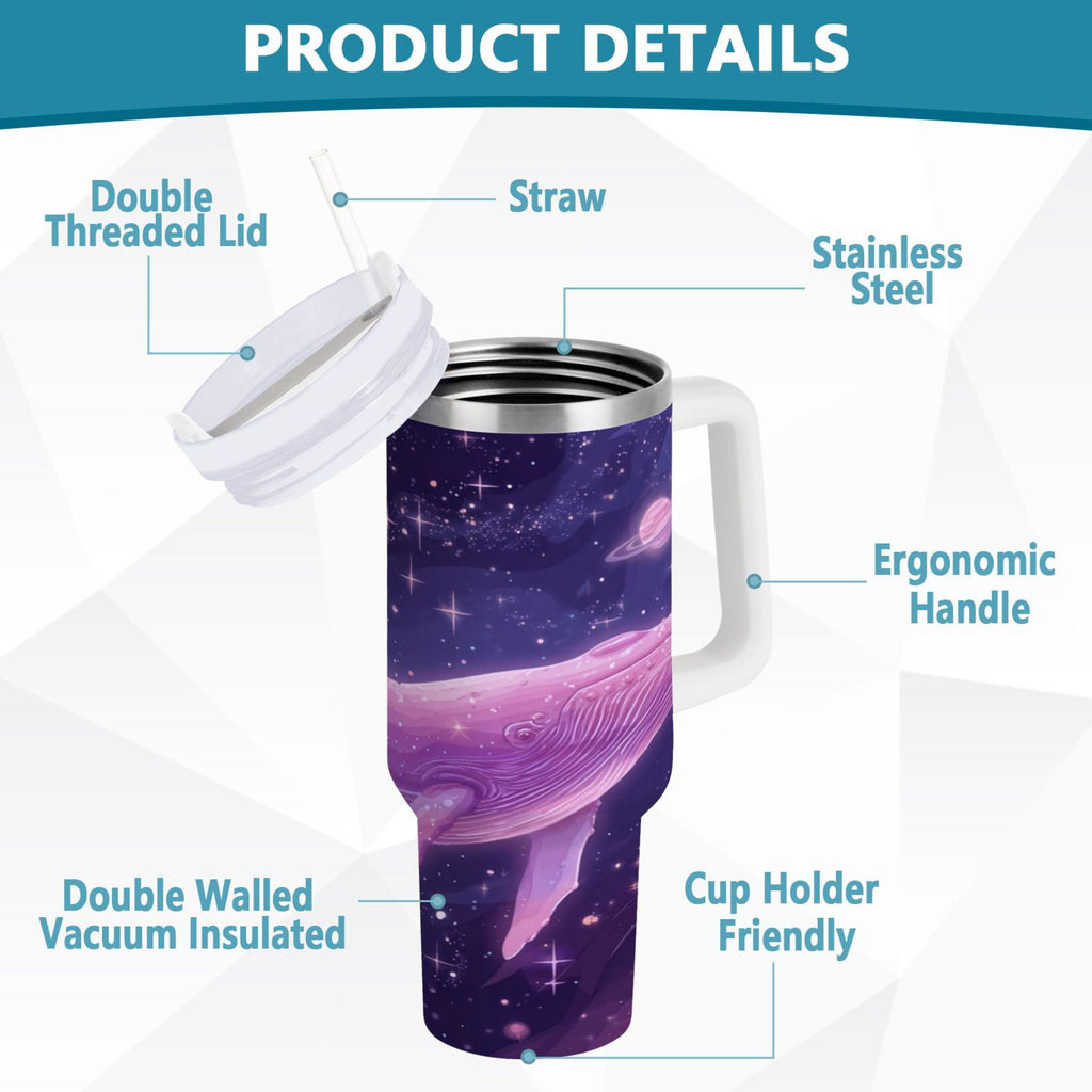 30 oz Insulated Stainless Steel Tumbler Double Wall Stainless Steel Tumbler with 2-Way Drinking Whale in Space - MDIC