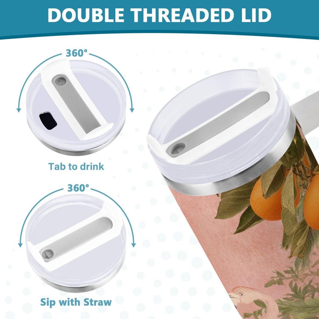 40 oz Insulated Stainless Steel Tumbler Double Wall Stainless Steel Tumbler with 2-Way Drinking Flamingos in Tropical Garden - YBT5