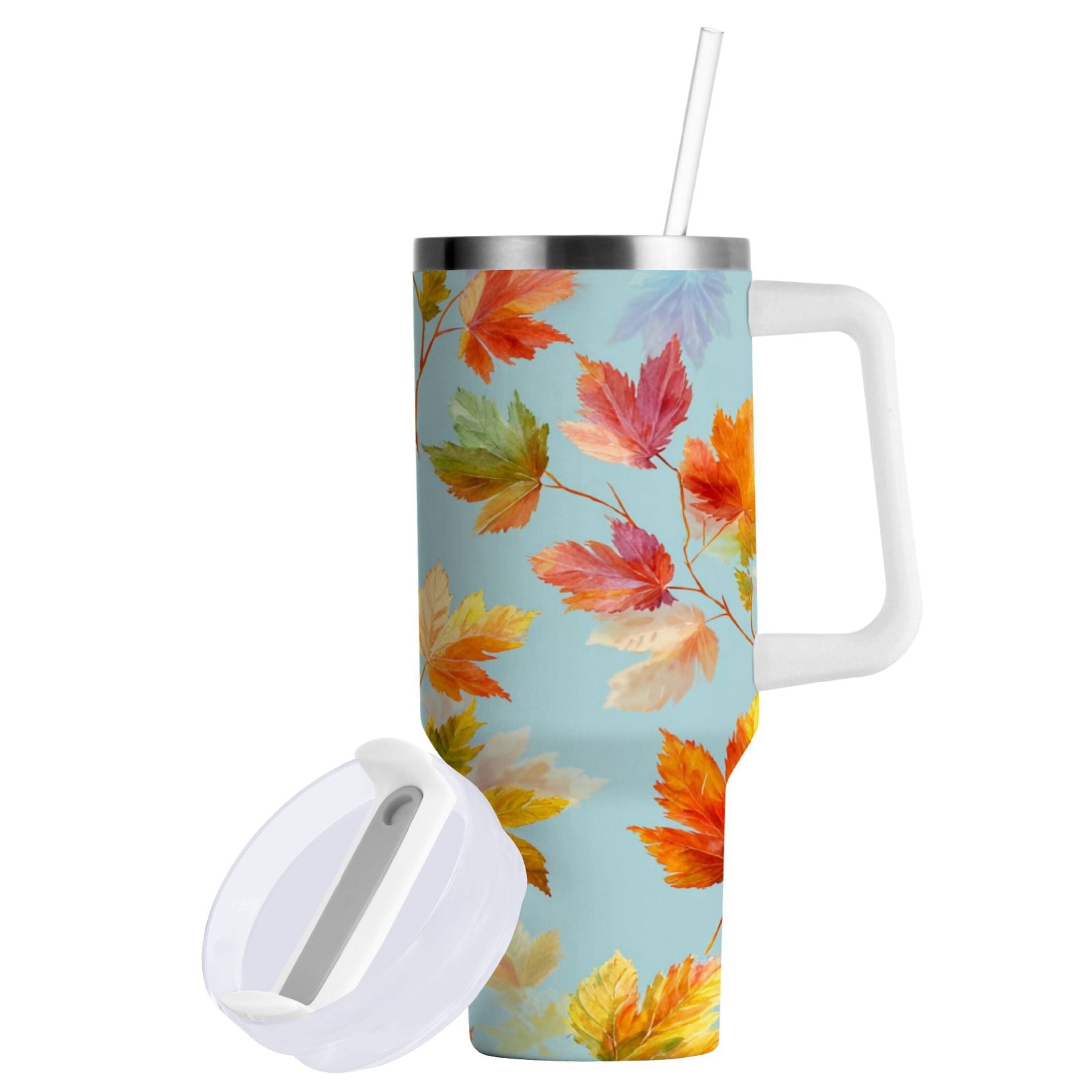 30 oz Insulated Stainless Steel Tumbler Double Wall Stainless Steel Tumbler with 2-Way Drinking Colorful Autumn Maple Leaves - WHKK