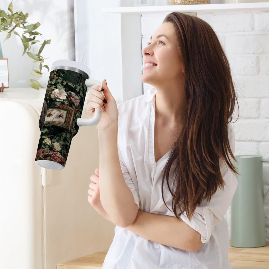 30 oz Insulated Stainless Steel Tumbler Double Wall Stainless Steel Tumbler with 2-Way Drinking Wreath and Bald Eagle - RPQ0