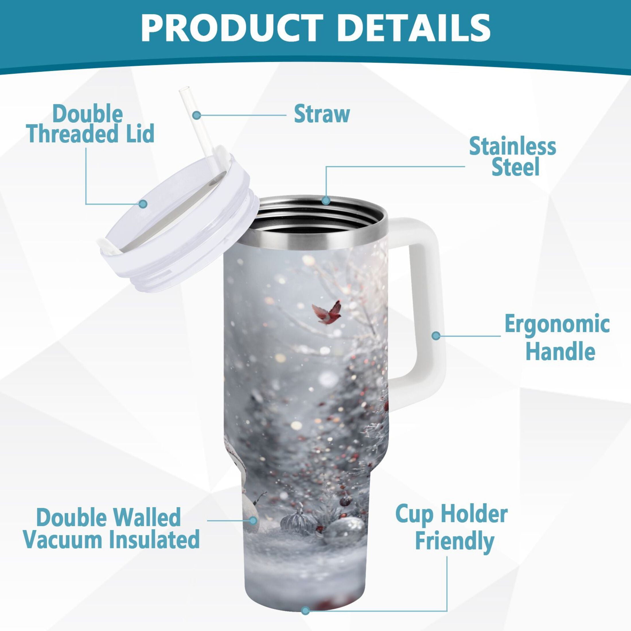 30 oz Insulated Stainless Steel Tumbler Double Wall Stainless Steel Tumbler with 2-Way Drinking Snowy Winter Landscape - D6GY