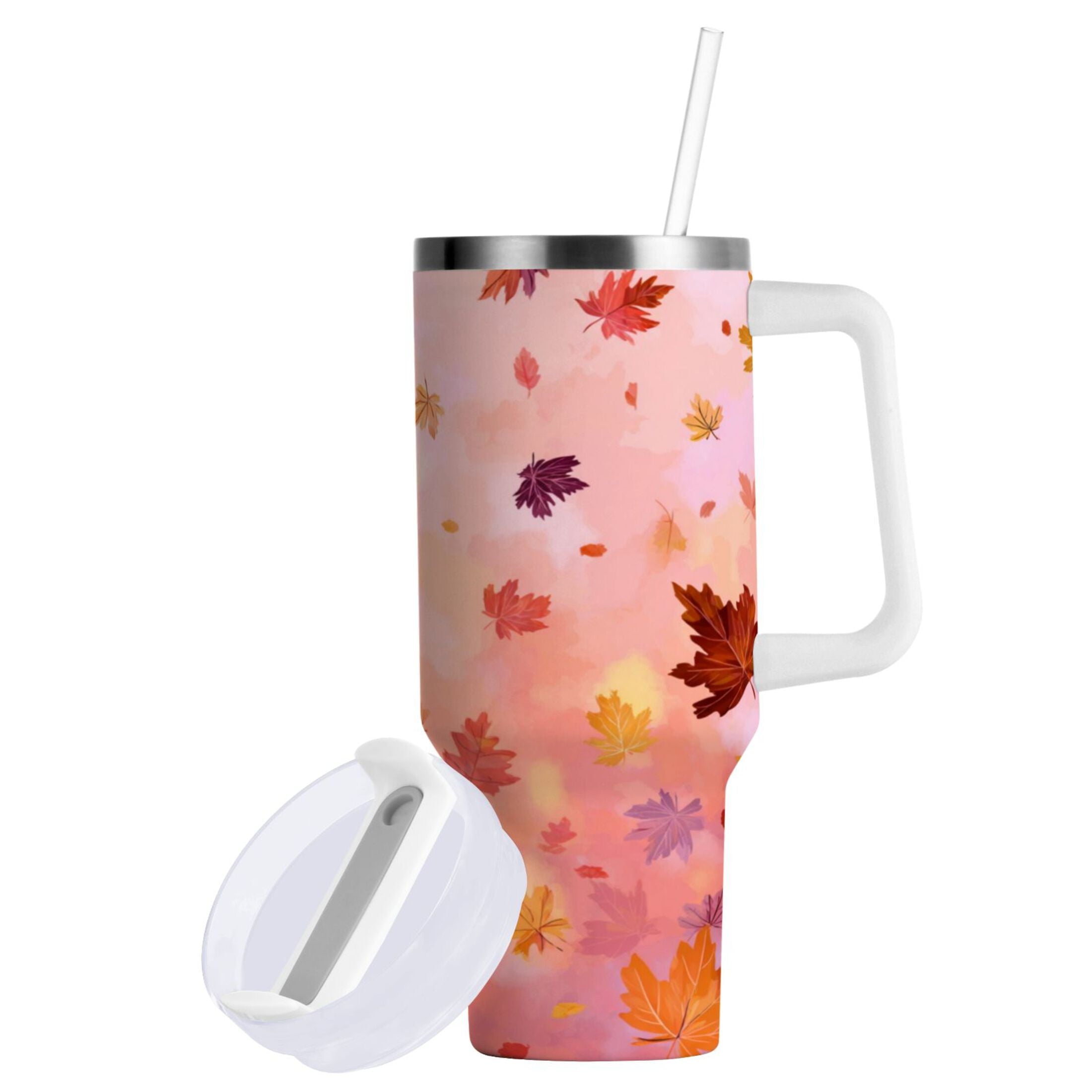 30 oz Insulated Stainless Steel Tumbler Double Wall Stainless Steel Tumbler with 2-Way Drinking Autumn Leaves Falling - 1DYW