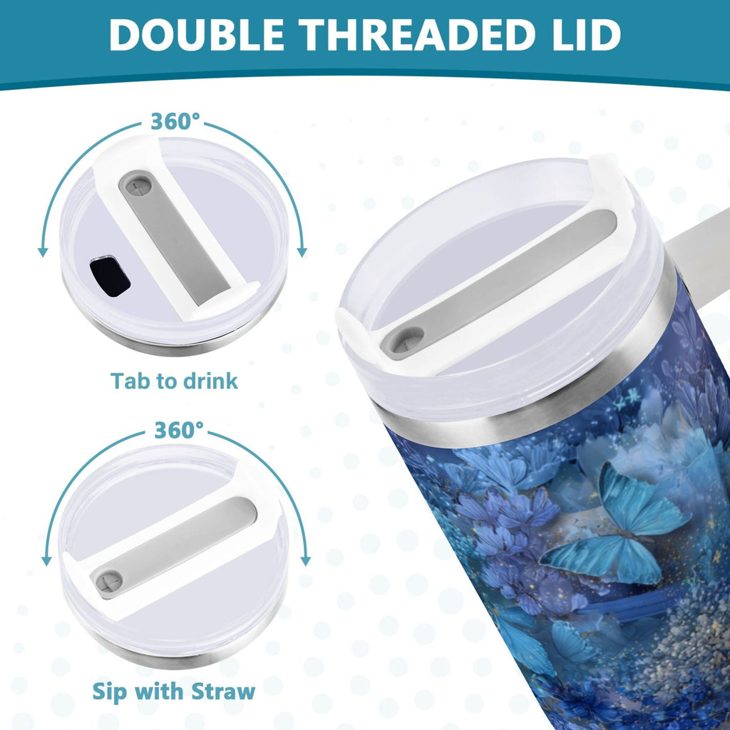 30 oz Insulated Stainless Steel Tumbler Double Wall Stainless Steel Tumbler with 2-Way Drinking Butterflies Books and Flowers - KJUM