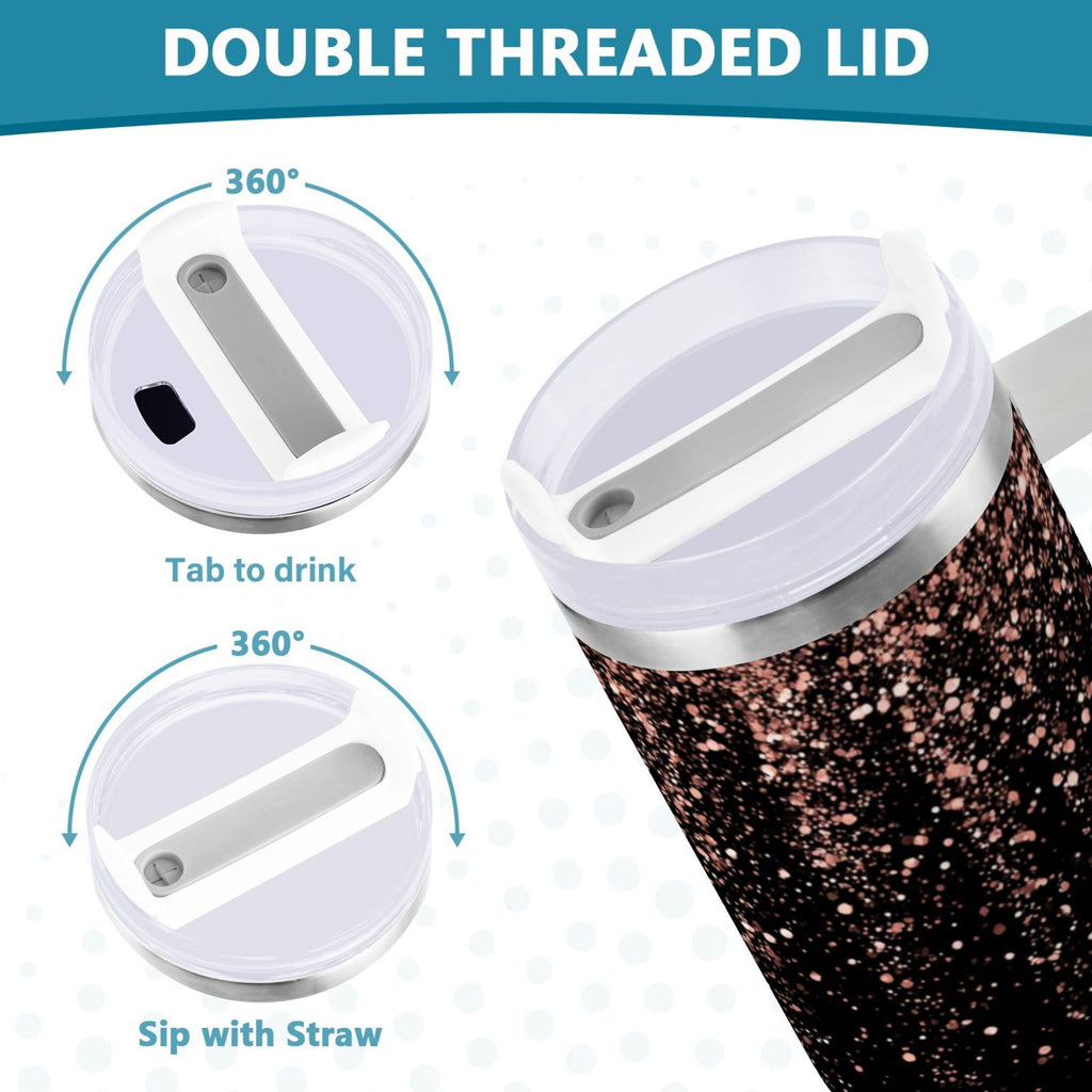 40 oz Insulated Stainless Steel Tumbler Double Wall Stainless Steel Tumbler with 2-Way Drinking Rose Gold Glitter - FCXO