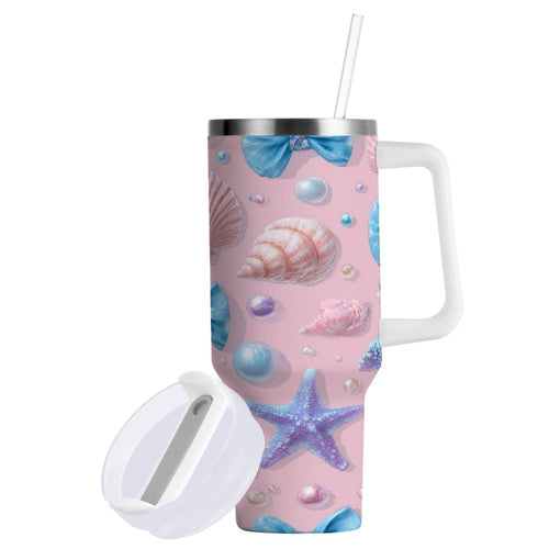 30 oz Insulated Stainless Steel Tumbler Double Wall Stainless Steel Tumbler with 2-Way Drinking Seashells and Bows - P6YC