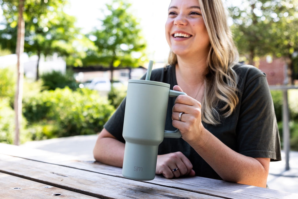 Simple Modern 30 fl oz Insulated Stainless Steel Trek Tumbler with Straw Lid | Seaglass Sage and Cream Checkmate - B21Q