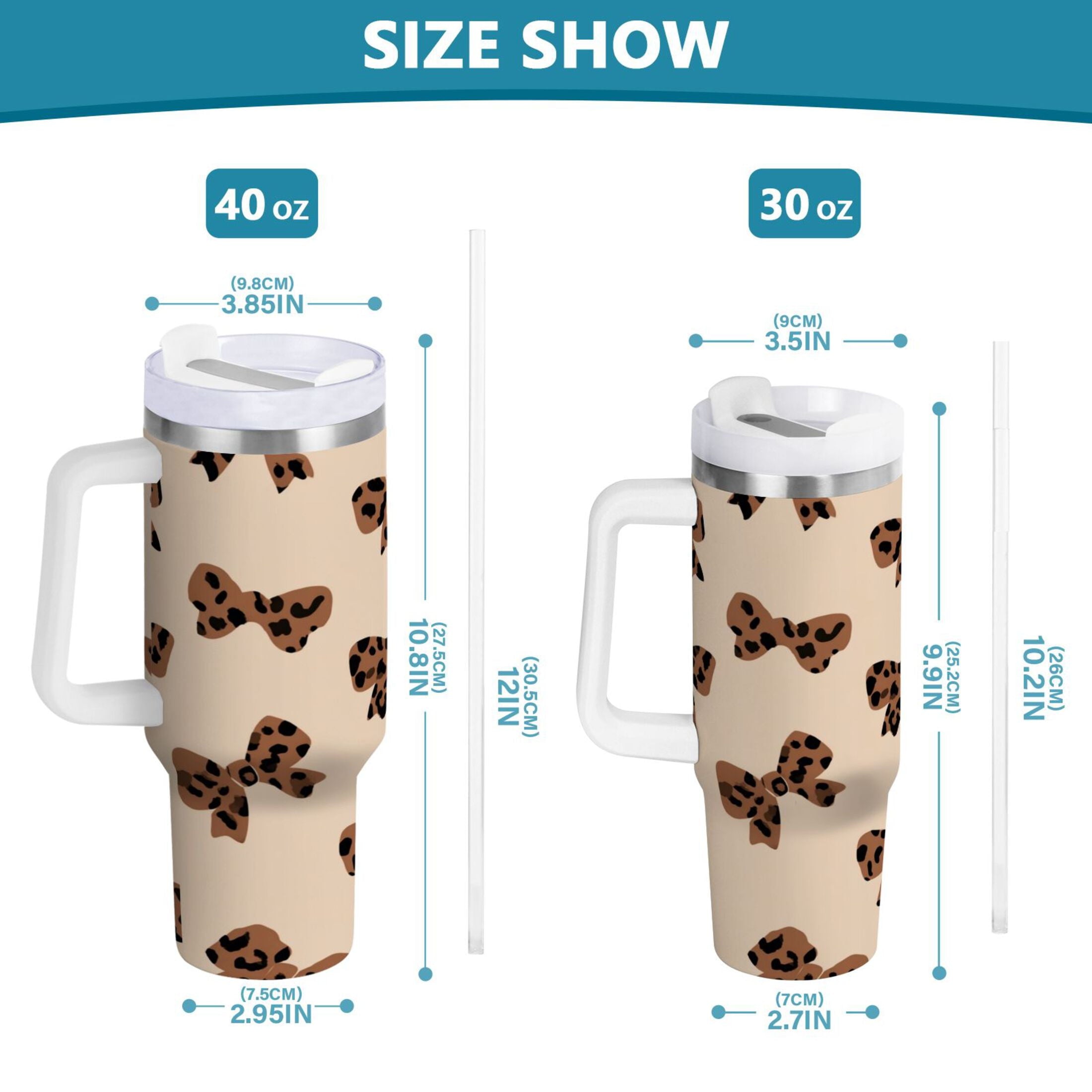 30 oz Insulated Stainless Steel Tumbler Double Wall Stainless Steel Tumbler with 2-Way Drinking Cute Brown Bow - JVIT