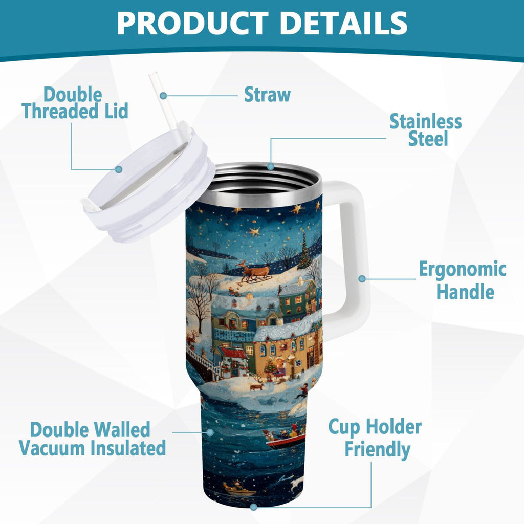 30 oz Insulated Stainless Steel Tumbler Double Wall Stainless Steel Tumbler with 2-Way Drinking Whimsical Christmas Scene - 3D9Z