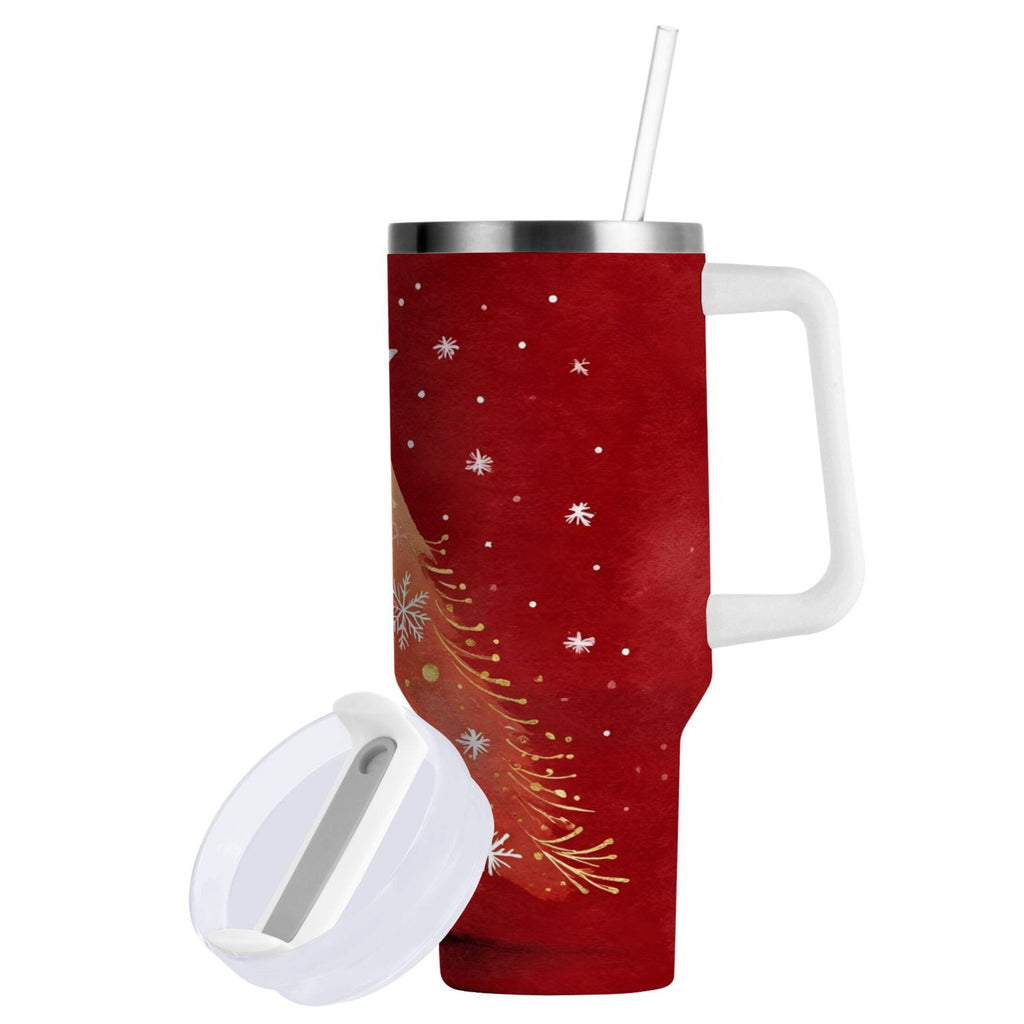 40 oz Insulated Stainless Steel Tumbler Double Wall Stainless Steel Tumbler with 2-Way Drinking Red Christmas Tree - 40FE
