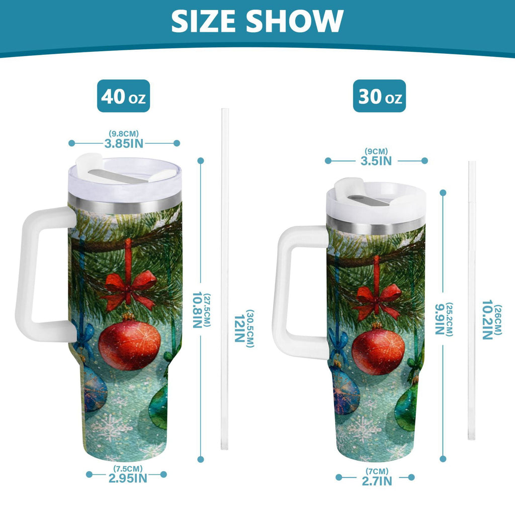 30 oz Insulated Stainless Steel Tumbler Double Wall Stainless Steel Tumbler with 2-Way Drinking Christmas Ornaments Watercolor Painting - D7TJ