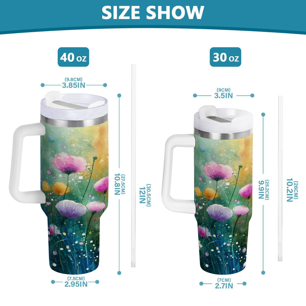 30 oz Insulated Stainless Steel Tumbler Double Wall Stainless Steel Tumbler with 2-Way Drinking Watercolor Wildflowers - IP78