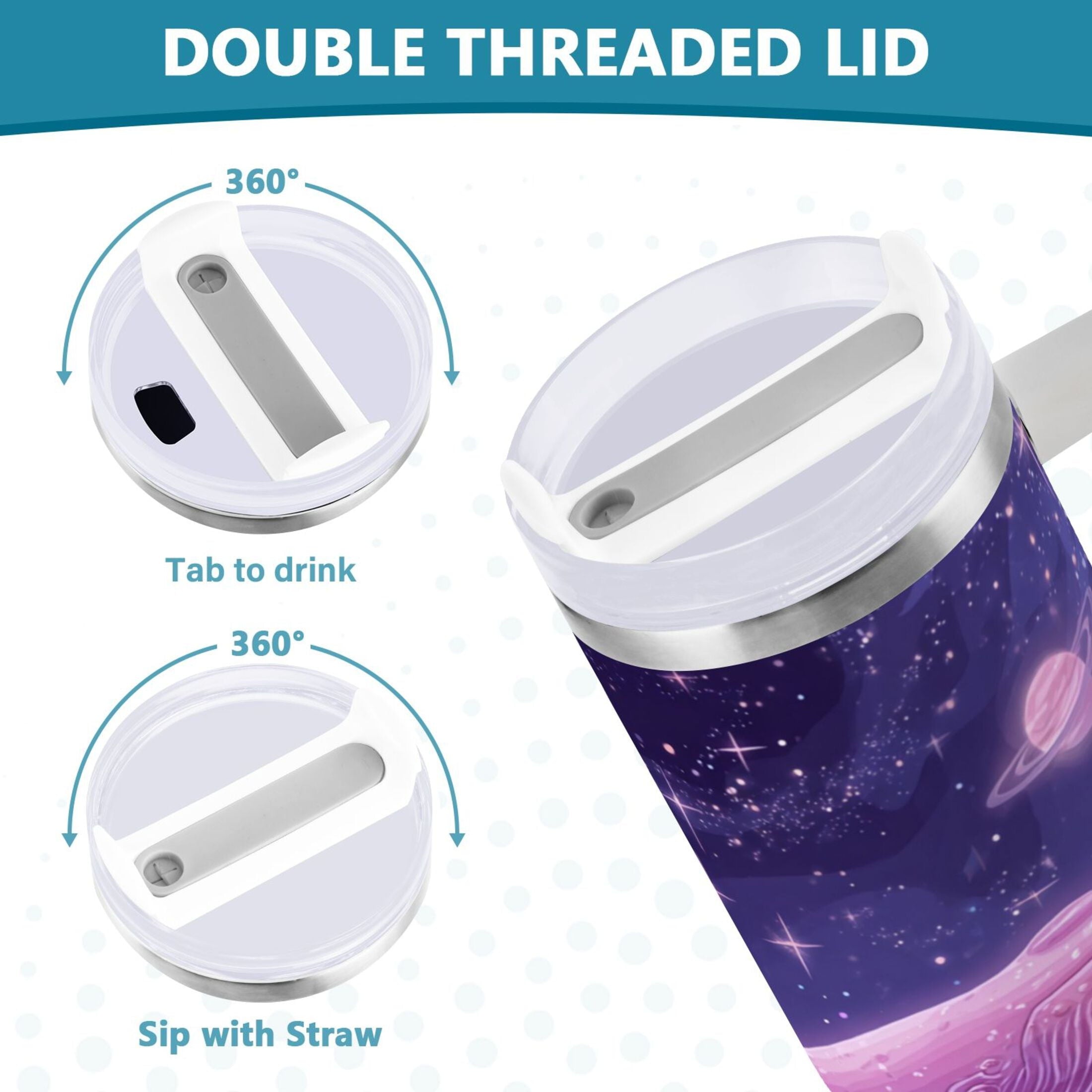 30 oz Insulated Stainless Steel Tumbler Double Wall Stainless Steel Tumbler with 2-Way Drinking Whale in Space - MDIC
