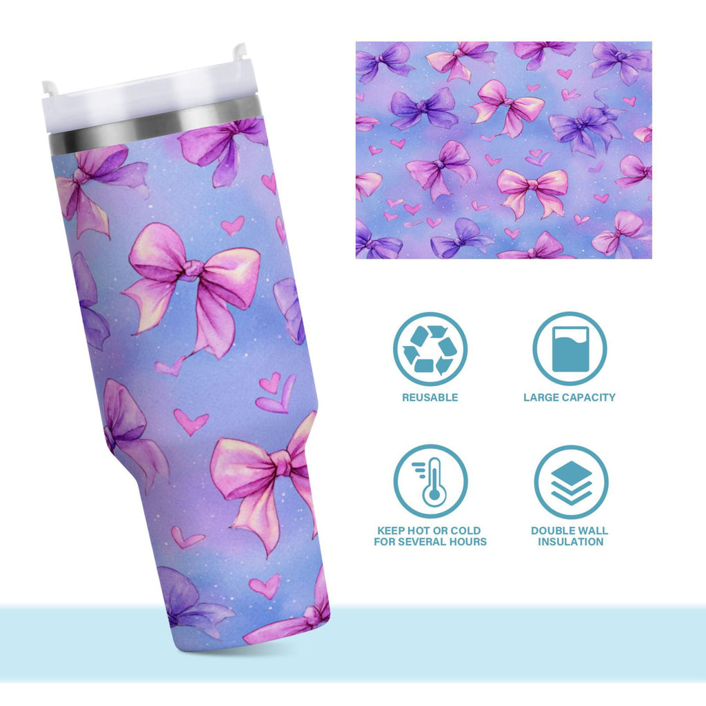 30 oz Insulated Stainless Steel Tumbler Double Wall Stainless Steel Tumbler with 2-Way Drinking Watercolor Bows Pattern - JGDY