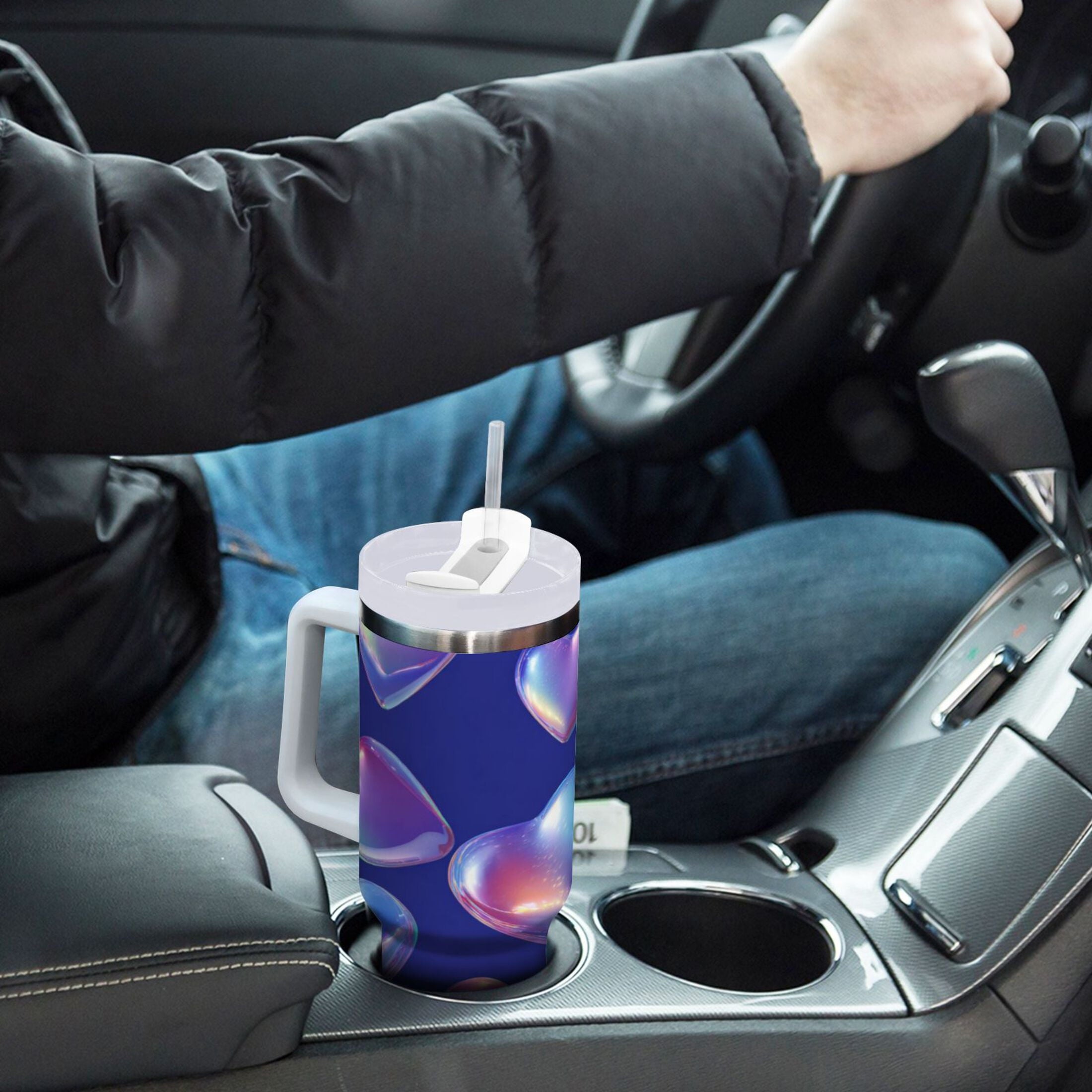 30 oz Insulated Stainless Steel Tumbler Double Wall Stainless Steel Tumbler with 2-Way Drinking Pink-purple Hearts - DBYI