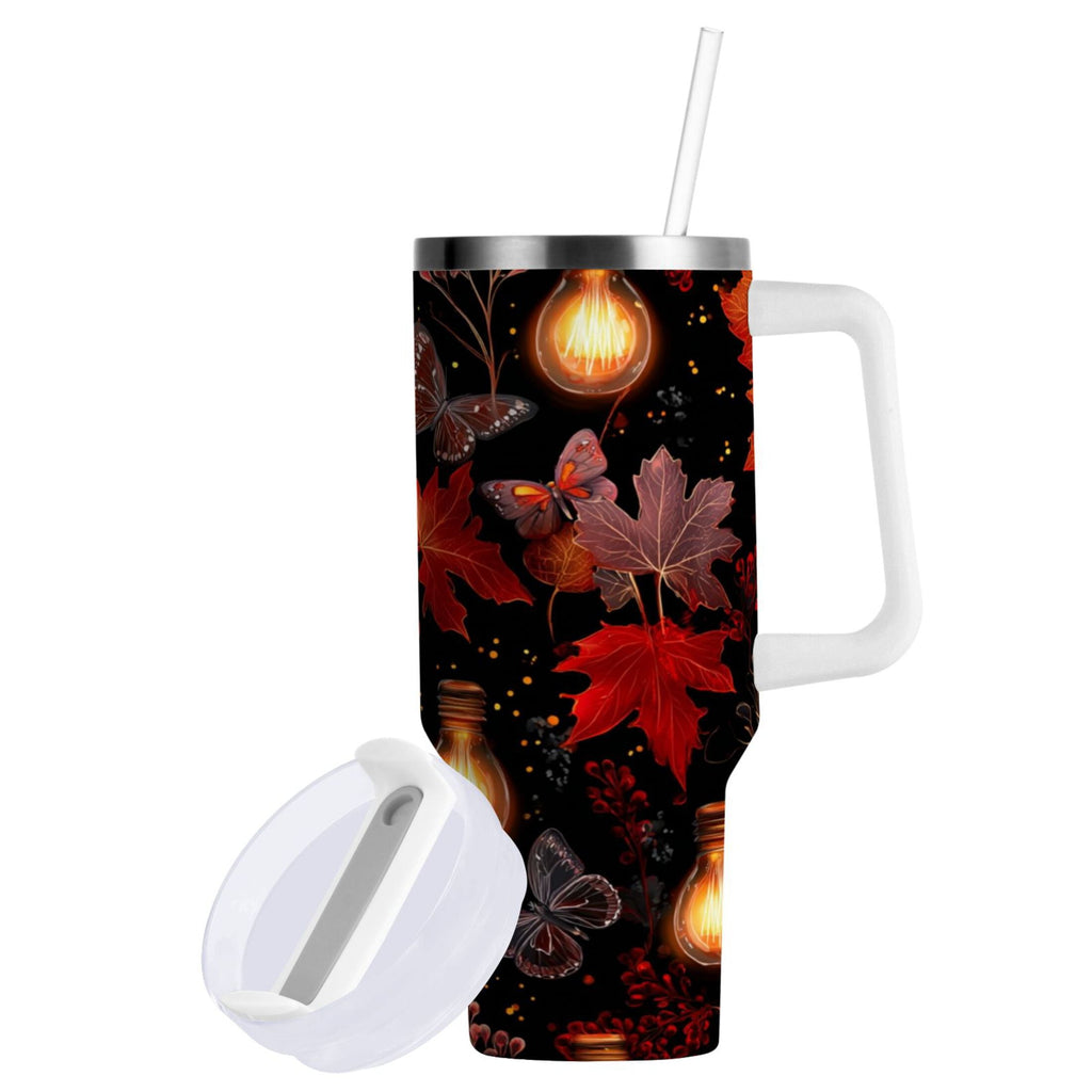 40 oz Insulated Stainless Steel Tumbler Double Wall Stainless Steel Tumbler with 2-Way Drinking Light Bulbs and Maple Leaves - Q0NQ