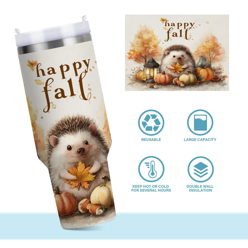 30 oz Insulated Stainless Steel Tumbler Double Wall Stainless Steel Tumbler with 2-Way Drinking Cute Little Hedgehog - U21A
