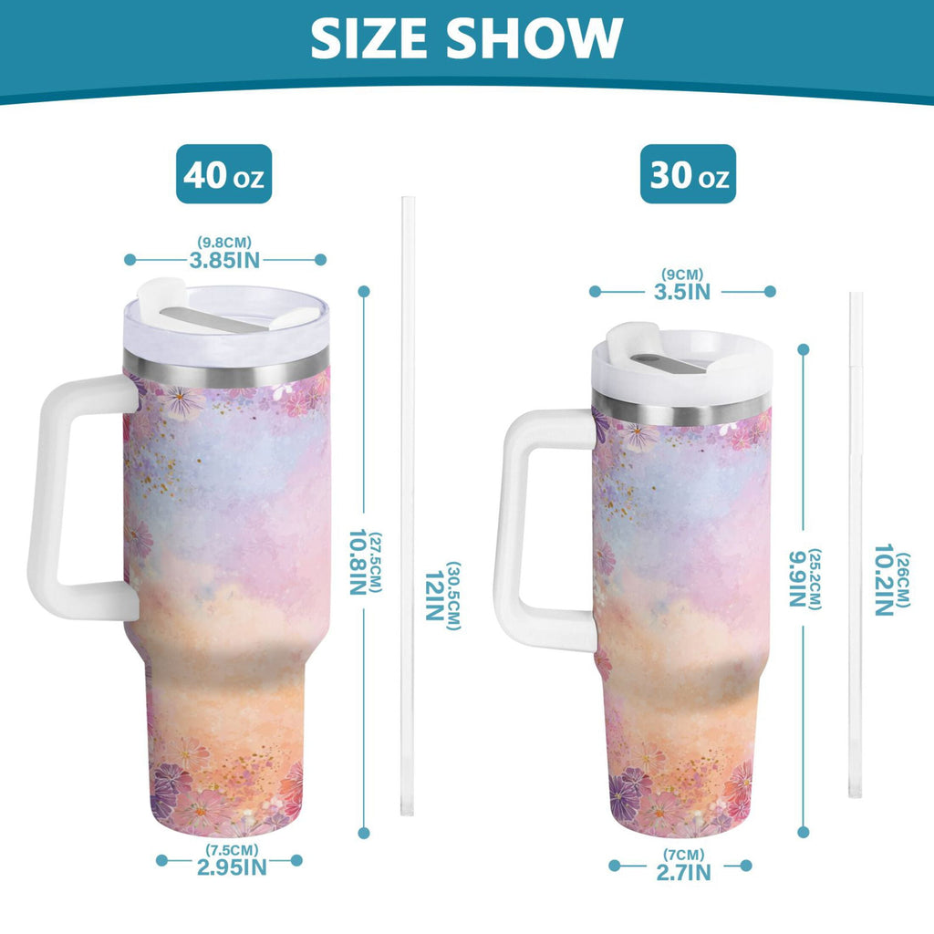 30 oz Insulated Stainless Steel Tumbler Double Wall Stainless Steel Tumbler with 2-Way Drinking Colorful Pastel Floral Pattern - XX8S