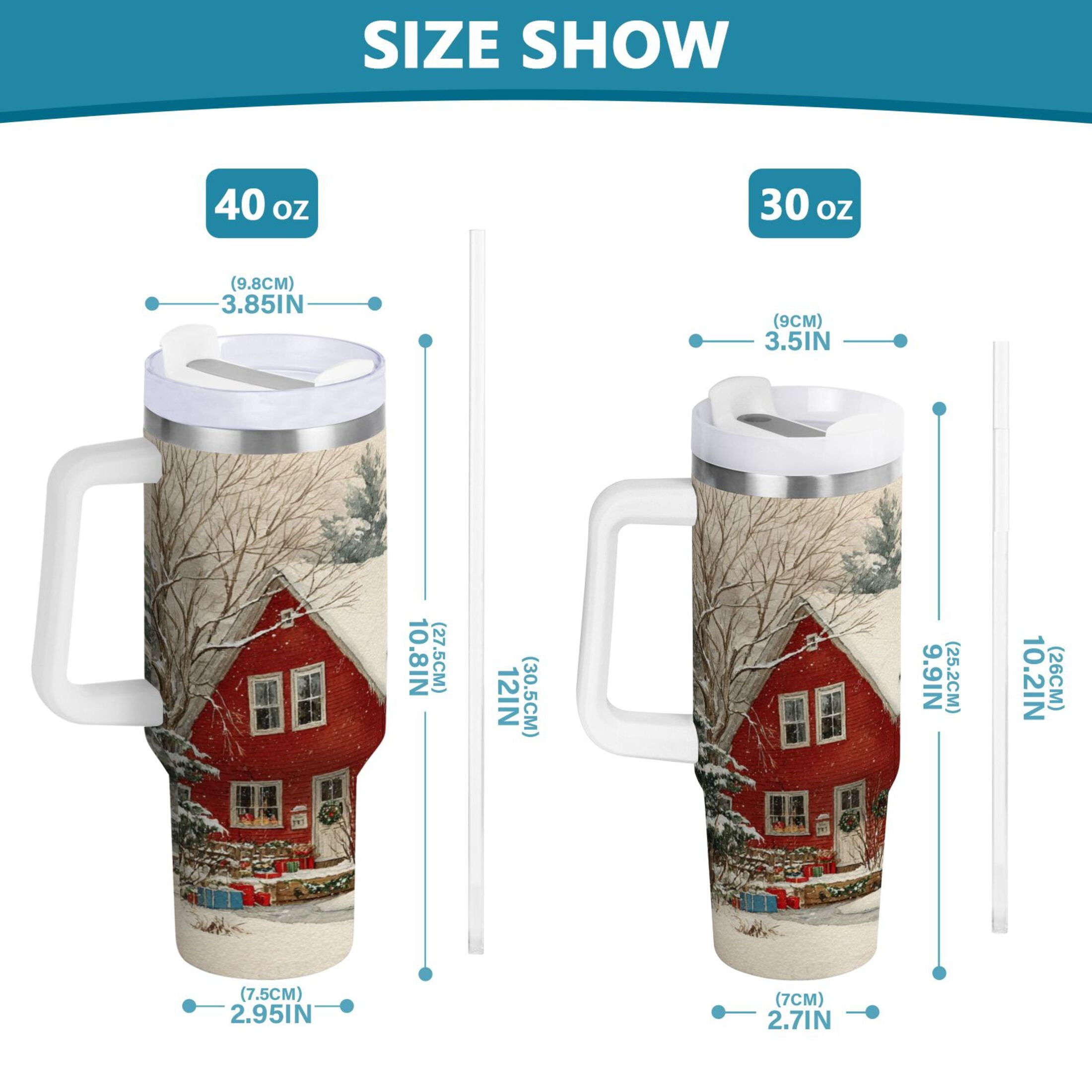 40 oz Insulated Stainless Steel Tumbler Double Wall Stainless Steel Tumbler with 2-Way Drinking House with Snow-covered Roof - 2GOP