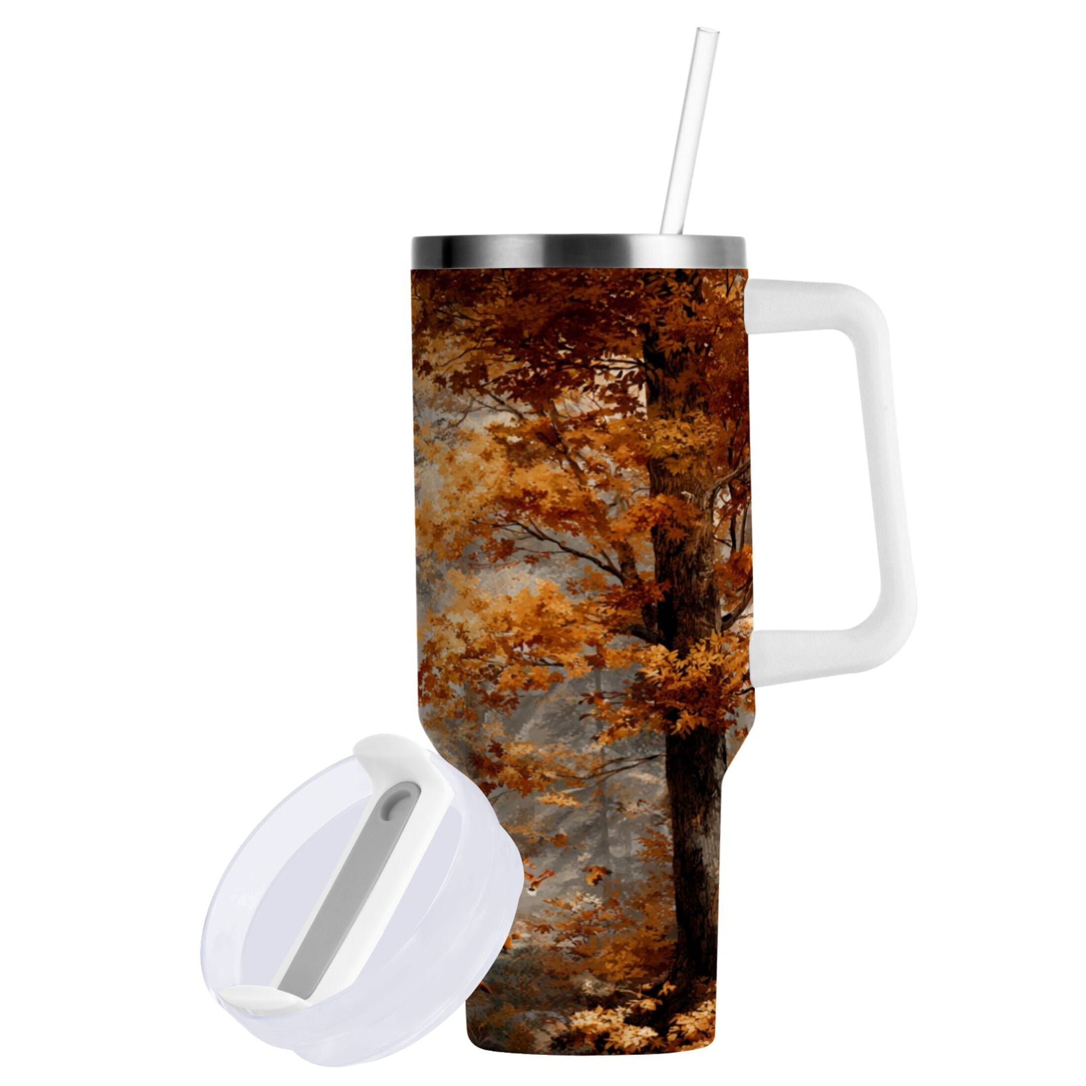 30 oz Insulated Stainless Steel Tumbler Double Wall Stainless Steel Tumbler with 2-Way Drinking Beautiful Autumn Forest - FIH4