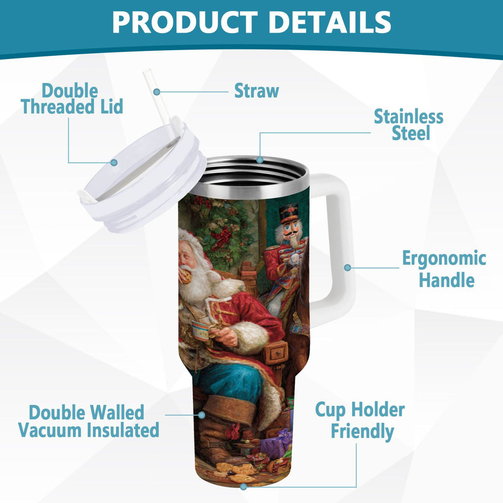 40 oz Insulated Stainless Steel Tumbler Double Wall Stainless Steel Tumbler with 2-Way Drinking Santa Eating Cookies - 5T1P